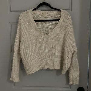 White oversize cropped sweater